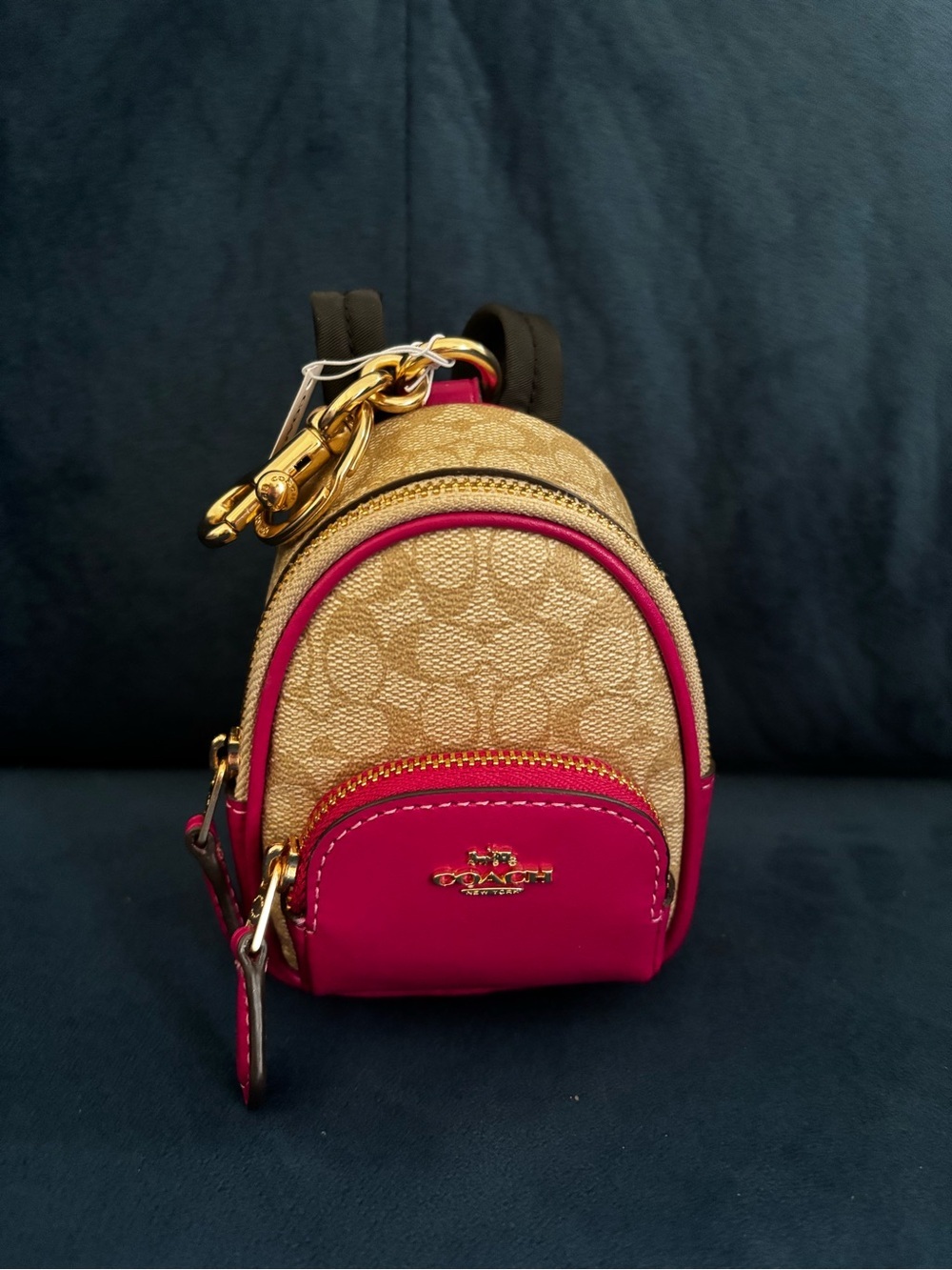 NWT Coach Mini Court Backpack Bag Charm Signature Canvas cerise/pink